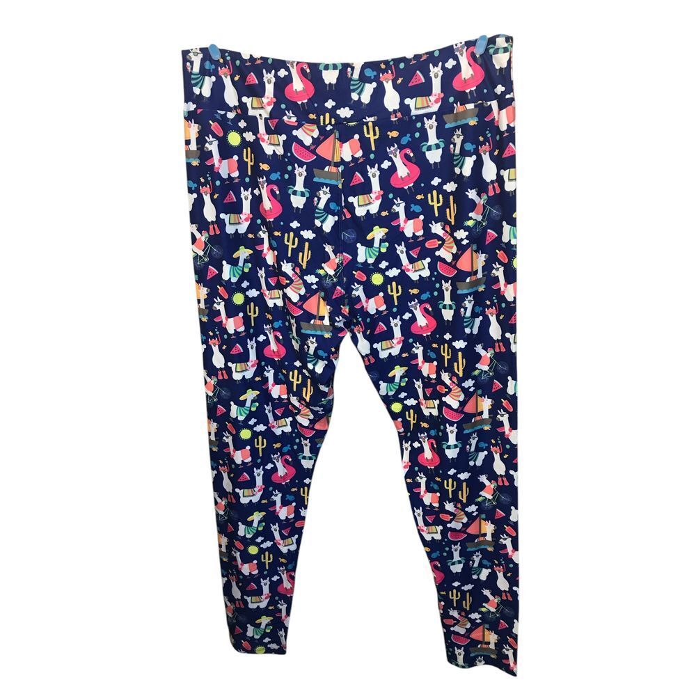 JAAM Royal Blue with Summer Llama New with Tags Leggings Womens Size Tall/ Curvy